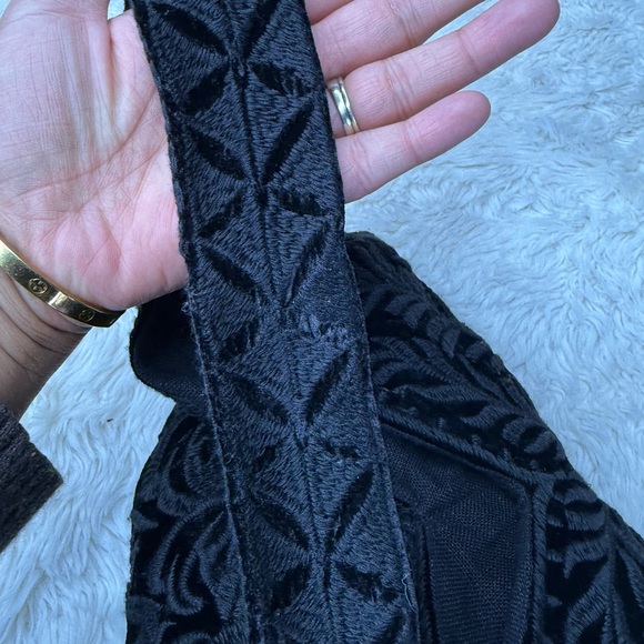 Johnny Was Mina Hobo Bag Floral Velvet Burnout Black Embroidered Boho - Picture 12 of 15